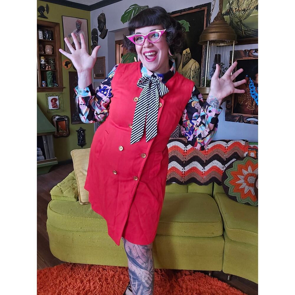 Vintage 1970 XL Orange Button Dress